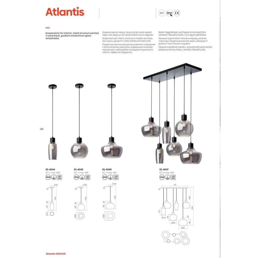 Redo 01-4045 - Pendel ATLANTIS 1xE27/42W/230V diameter 20 cm sort