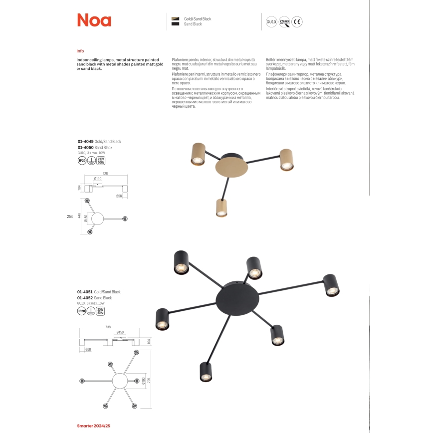 Redo 01-4049 - Spotlampe NOA 3xGU10/10W/230V guldfarvet
