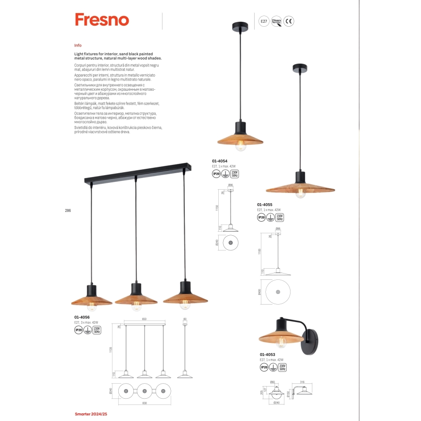 Redo 01-4053 - Væglampe FRESNO 1xE27/42W/230V