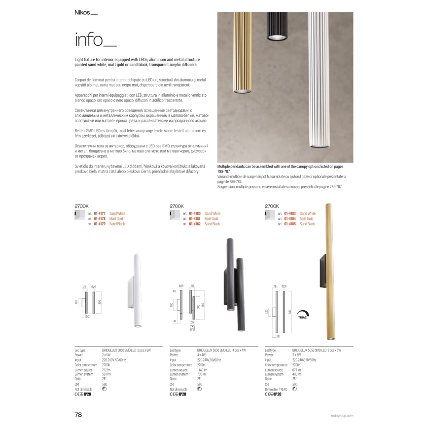 Redo 01-4059 - LED dæmpbar vægarmatur NIKOS LED/10W/230V CRI 90 sort