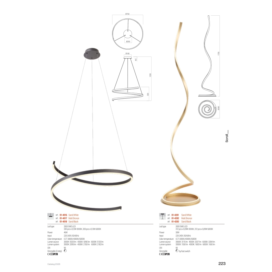 Redo 01-4281 - LED dæmpbar gulvlampe SCROLL LED/30W/230V 3000K/4000K/6000K CRI 90 hvid