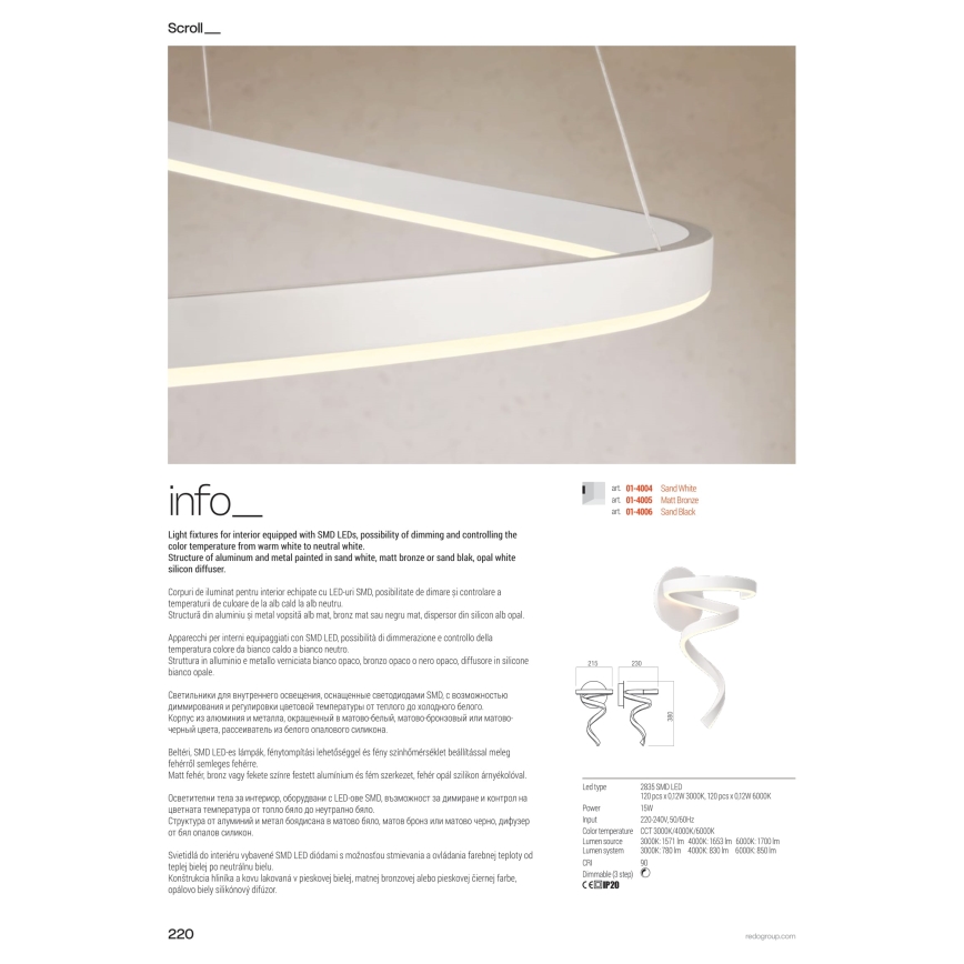 Redo 01-4283 - Dæmpbar LED-gulvlampe SCROLL LED/30W/230V 3000K/4000K/6000K CRI 90 sort