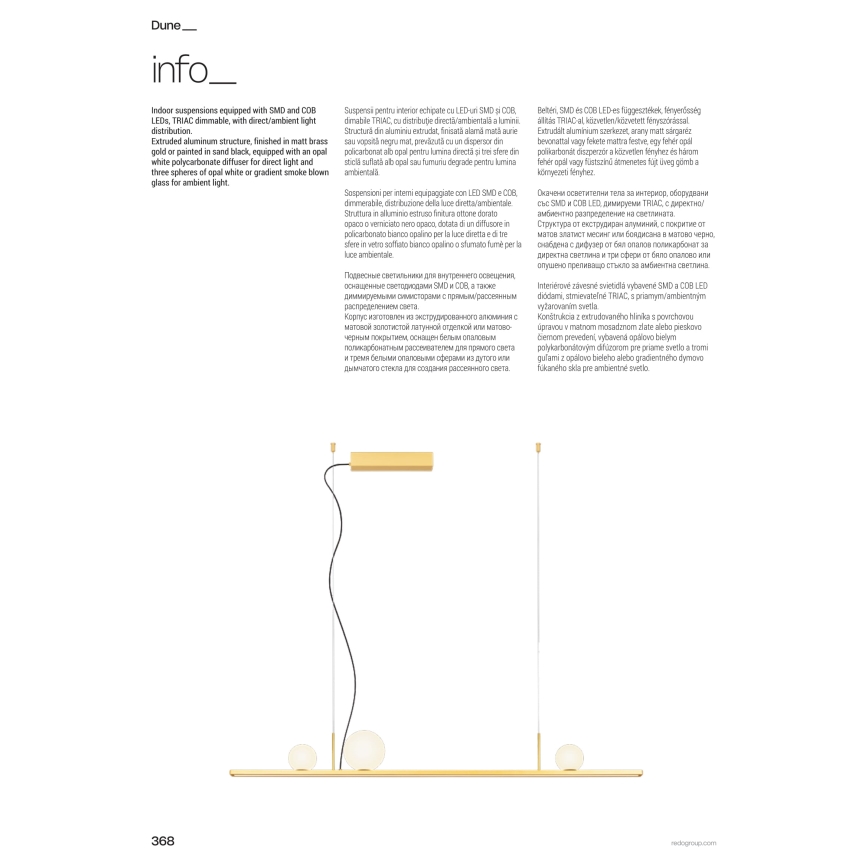 Redo 01-4301 - DUNE LED dæmpbar pendel med stålwire LED/48W/230V 3000K CRI 90 hvid/guld