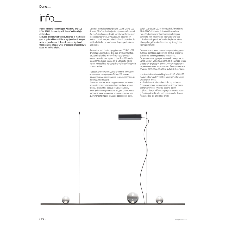 Redo 01-4302 - Dæmpbar LED-pendel på wire DUNE LED/48W/230V 3000K CRI 90 sort/røget