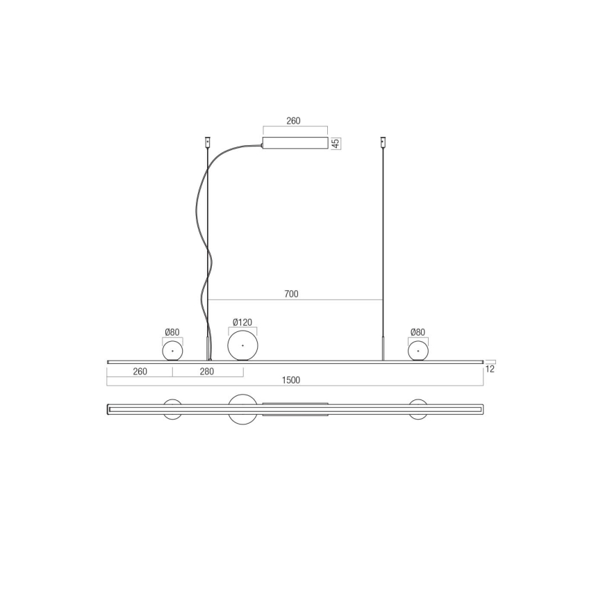 Redo 01-4302 - Dæmpbar LED-pendel på wire DUNE LED/48W/230V 3000K CRI 90 sort/røget