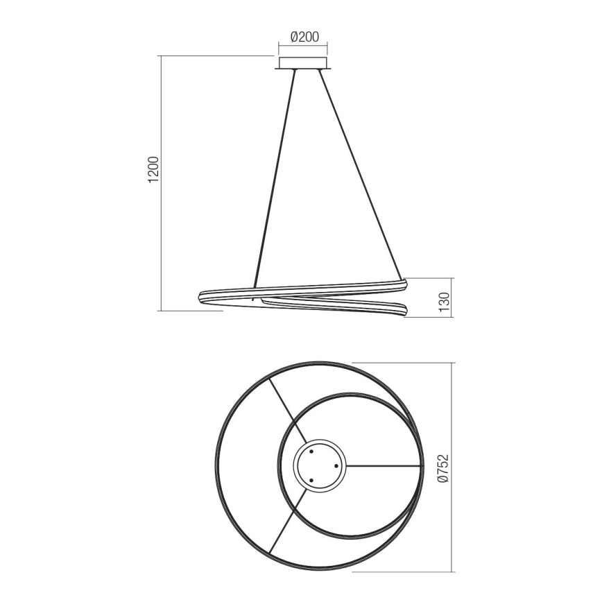 Redo 01-4364 - Dæmpbar LED-pendel på wire TORSION LED/60W/230V 2700/3000/4000K CRI 90 Ø 75,2 cm guld