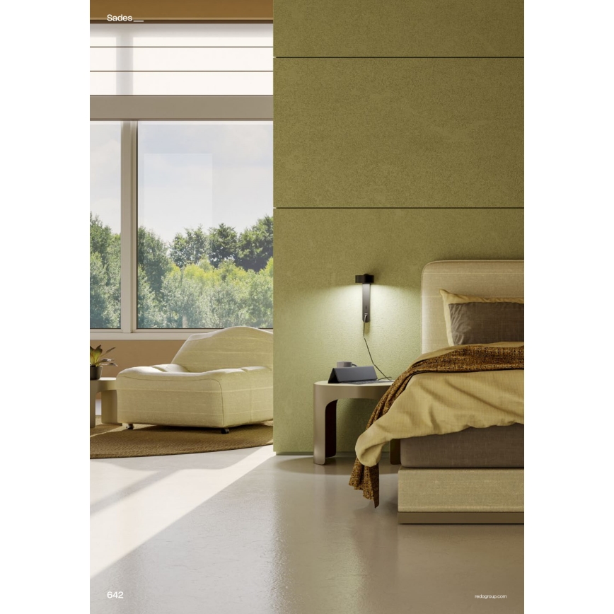 Redo 01-4643 - LED væglampe SADES LED/6W/230V CRI 90 USB sort