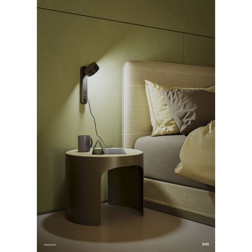 Redo 01-4643 - LED væglampe SADES LED/6W/230V CRI 90 USB sort