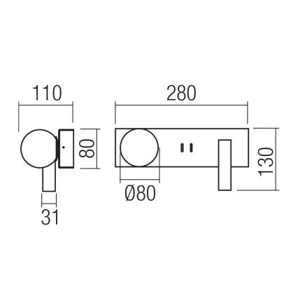 Redo 01-4663 - LED væglampe NORMA LED/5W/230V + LED/3W CRI 90 USB hvid/sort