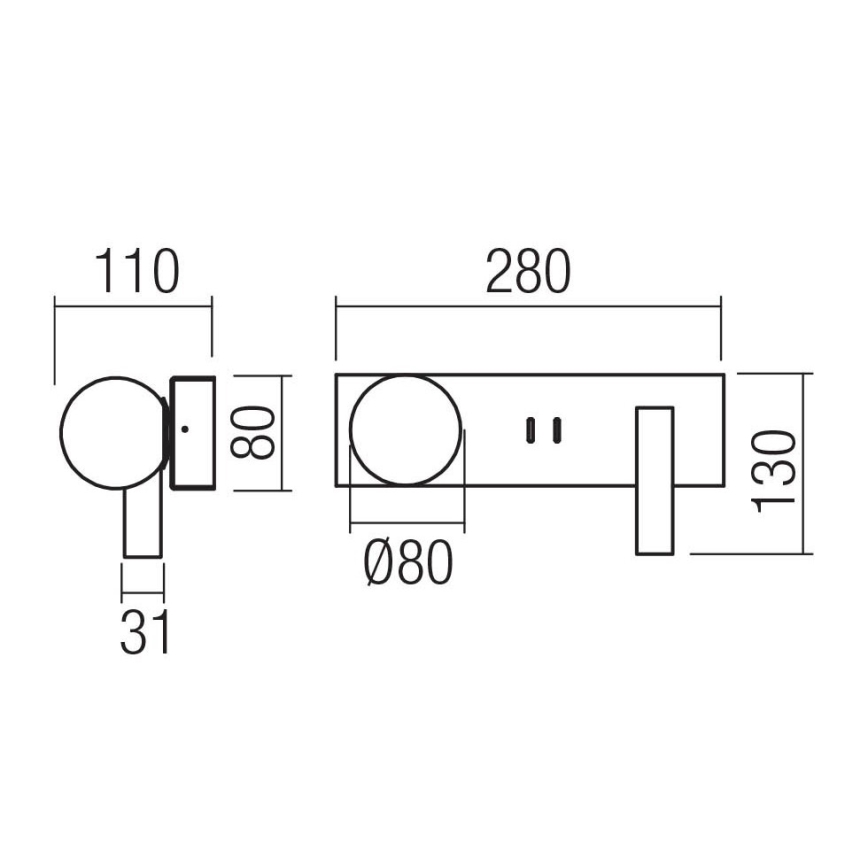 Redo 01-4663 - LED væglampe NORMA LED/5W/230V + LED/3W CRI 90 USB hvid/sort