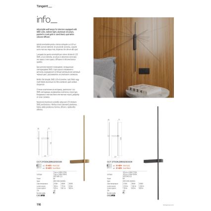 Redo 01-4672 - LED væglampe TANGENT LED/6W/230V 2700/2850/3000K CRI 90 guld