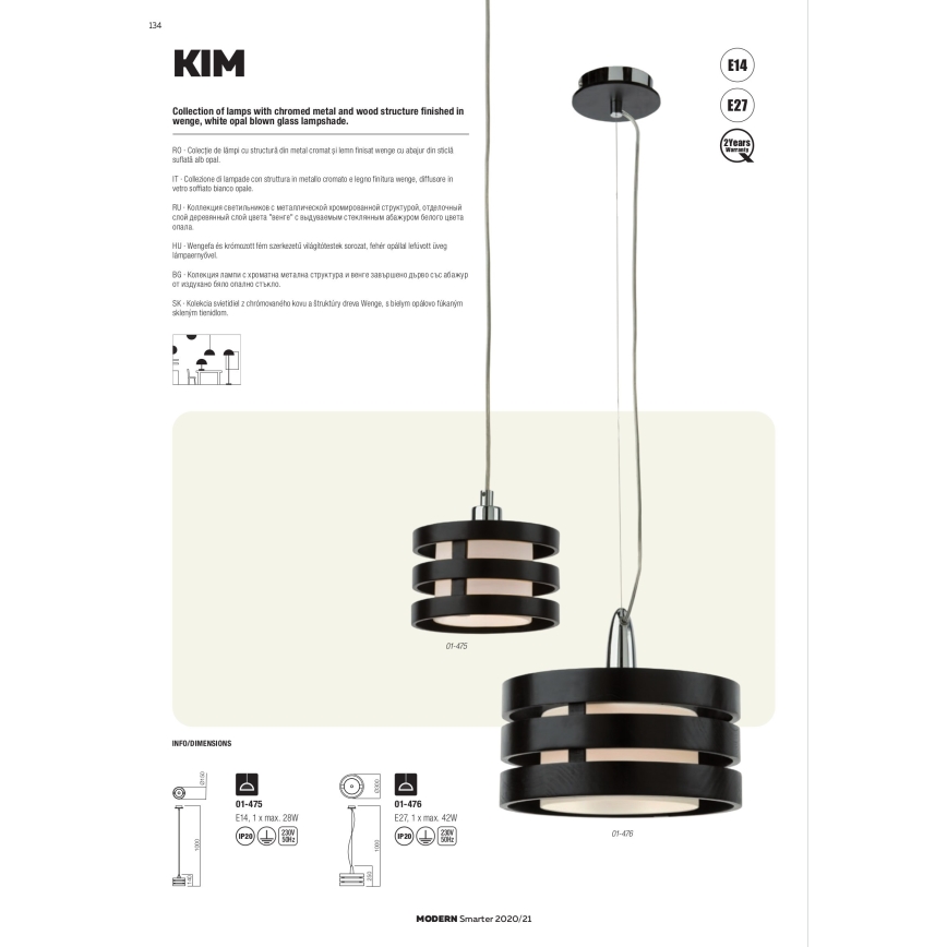 Redo 01-627 - Loftlampe på stang KIM 4xE14/28W/230V blank krom/sort