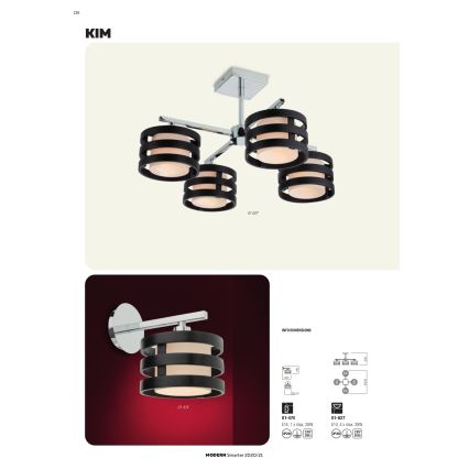 Redo 01-627 - Loftlampe på stang KIM 4xE14/28W/230V blank krom/sort