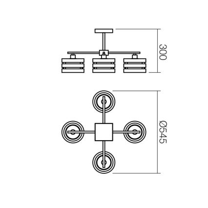 Redo 01-627 - Loftlampe på stang KIM 4xE14/28W/230V blank krom/sort