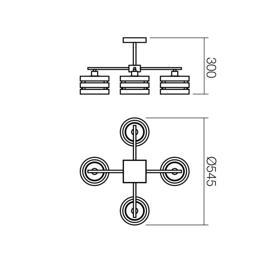 Redo 01-627 - Loftlampe på stang KIM 4xE14/28W/230V blank krom/sort