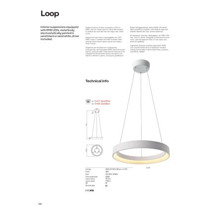 Redo 01-672 - LED pendel LOOP LED/48W/230V diameter 60 cm hvid