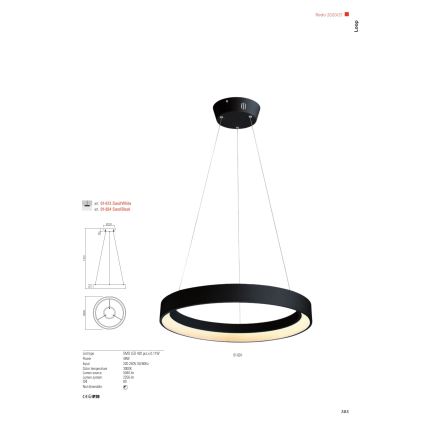 Redo 01-672 - LED pendel LOOP LED/48W/230V diameter 60 cm hvid