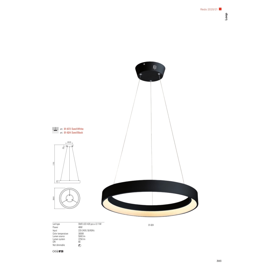 Redo 01-672 - LED pendel LOOP LED/48W/230V diameter 60 cm hvid