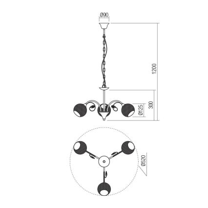 Redo 02-972 - Kædeophængt lysekrone ASPERA 3xE14/28W/230V Ø 52 cm sort
