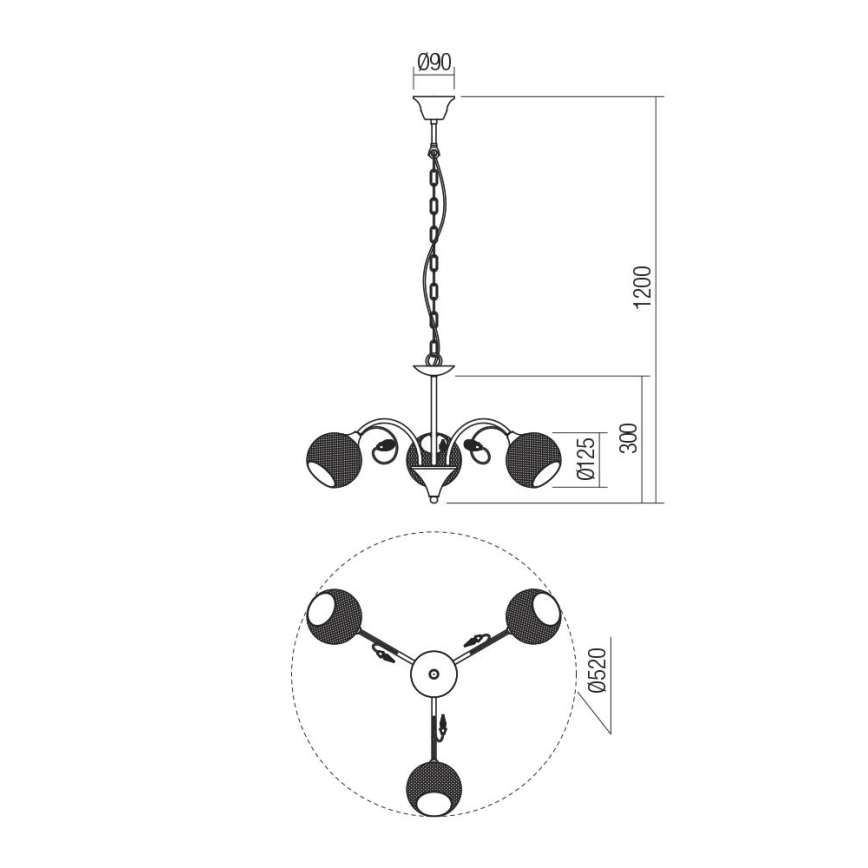 Redo 02-972 - Kædeophængt lysekrone ASPERA 3xE14/28W/230V Ø 52 cm sort