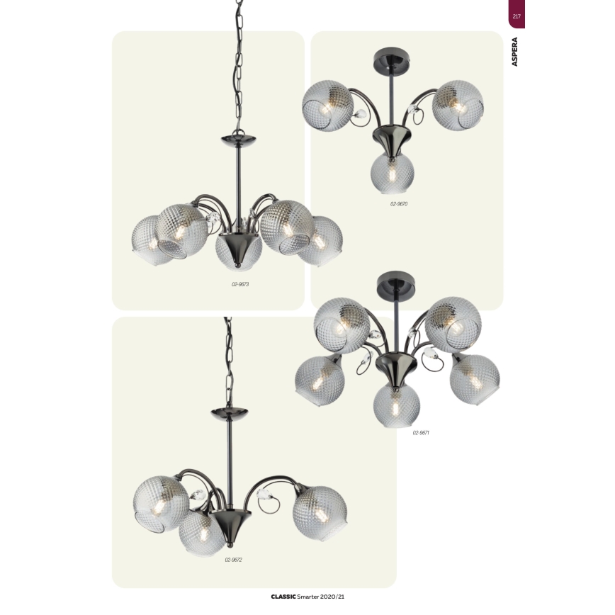 Redo 02-973 - Pendel med kædeophæng ASPERA 5xE14/28W/230V sort