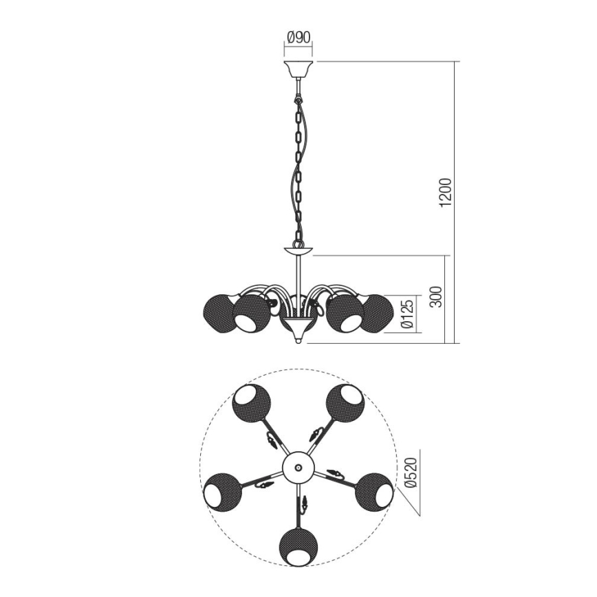 Redo 02-973 - Pendel med kædeophæng ASPERA 5xE14/28W/230V sort