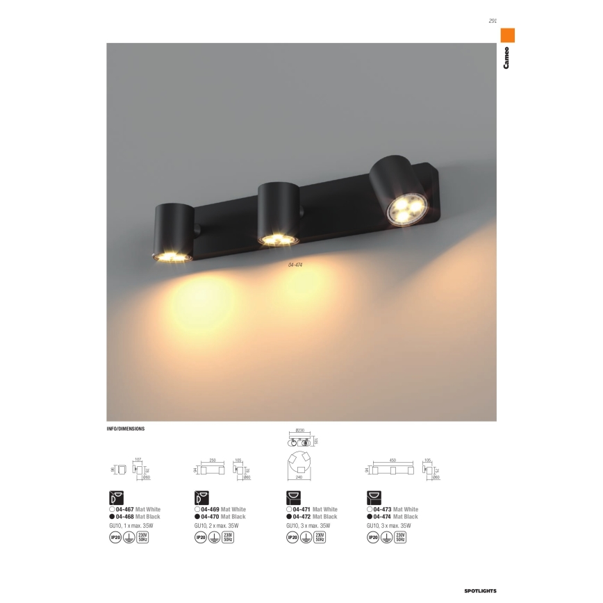 Redo 04-468 - Spotlampe CAMEO 1xGU10/35W/230V sort