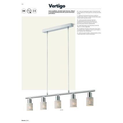 Redo 04-509 - Lysekrone med wireophæng VERTIGO 5xE14/28W/230V blank krom/hvid