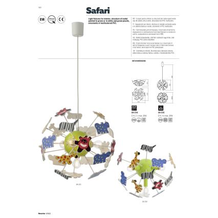 Redo 04-514 - Loftlampe til børn SAFARI 3xE14/3W/230V diameter 41 cm farverig