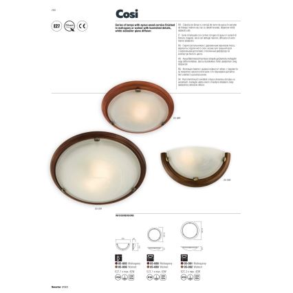 Redo 05-085 - Væglampe COSI 1xE27/42W/230V mahogni