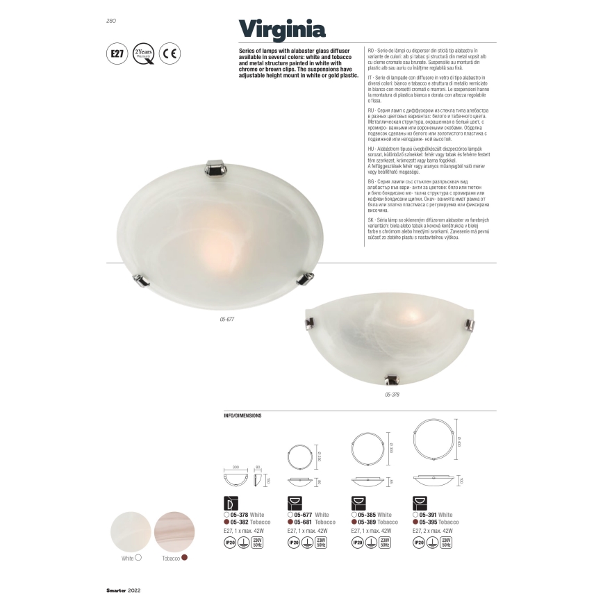 Redo 05-391 - Loftlampe VIRGINIA 2xE27/42W/230V Ø 40 cm cremefarvet