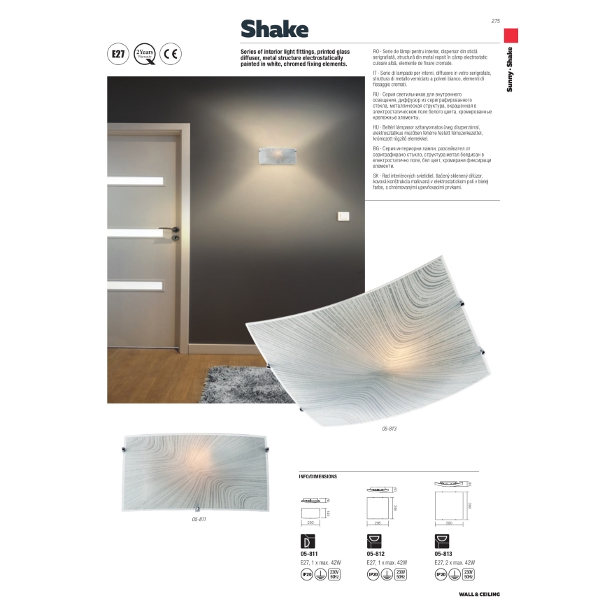 Redo 05-812 - Loftlampe SHAKE 1xE27/42W/230V 29,5x29,5 cm hvid