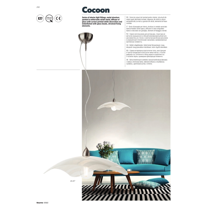Redo 05-877 - Pendel med kabel COCOON 1xE27/42W/230V cremefarvet