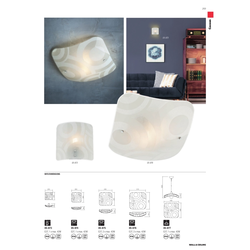 Redo 05-877 - Pendel med kabel COCOON 1xE27/42W/230V cremefarvet