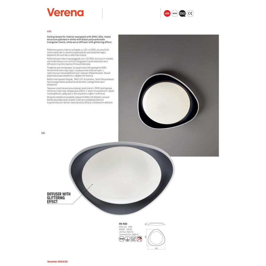 Redo 05-922 - LED loftlampe VERENA LED/24W/230V antracit
