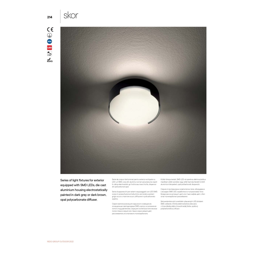 Redo 90006 - Udendørs LED loftlampe SKOR LED/16W/230V diameter 25 cm IP54 brun