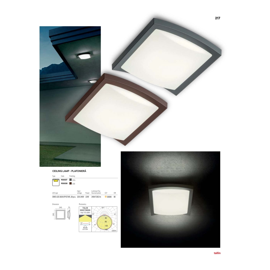 Redo 90008 - Udendørs LED loftlampe TALLIN LED/21W/230V 24,5x24,5 cm IP54 brun