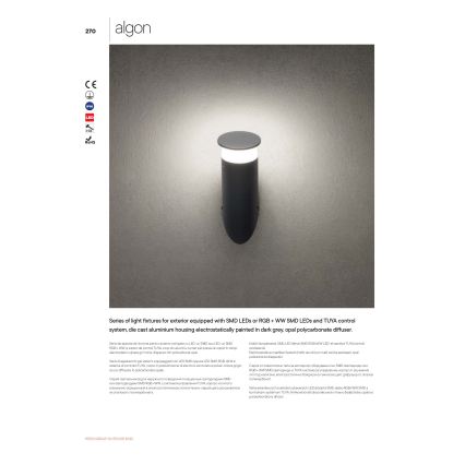 Redo 90073 - LED RGBW Udendørs væglampe ALGON LED/6W/230V Wi-Fi Tuya IP65 antracit
