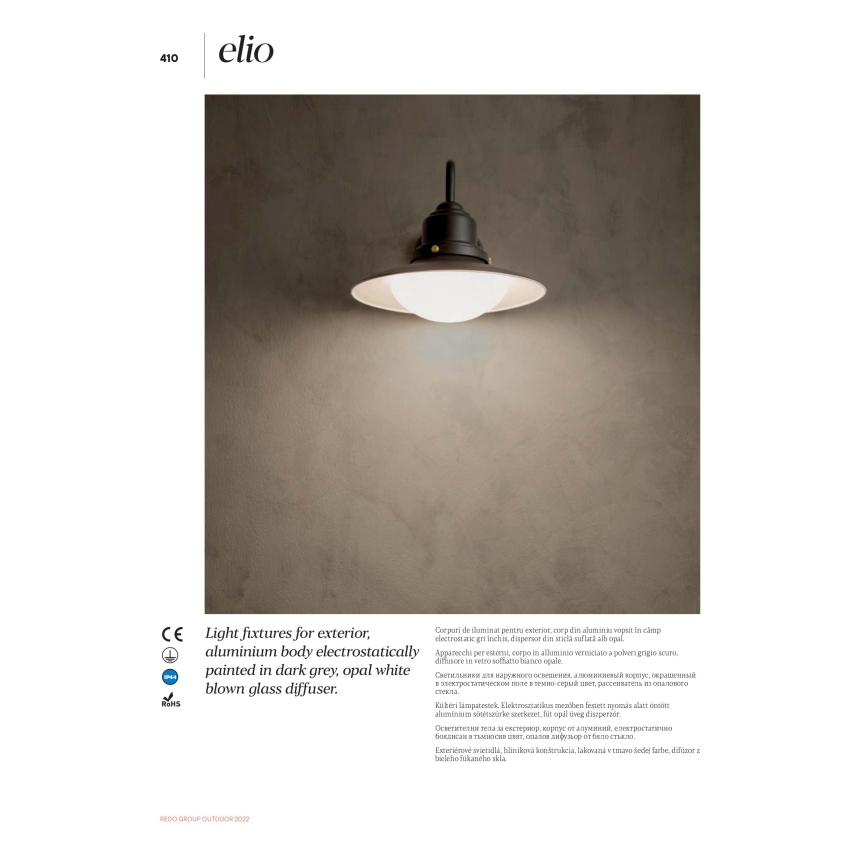 Redo 90093 - Udendørs væglampe ELIO 1xE27/42W/230V IP44