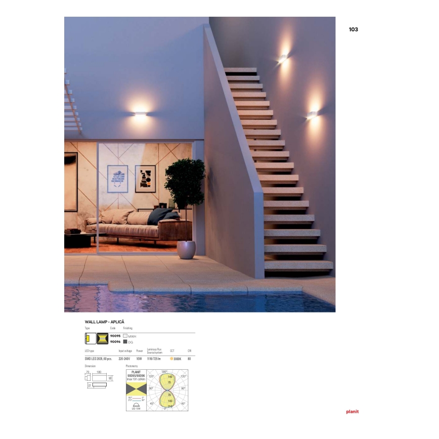Redo 90095 - LED udendørs væglampe PLANIT LED/10W/230V 3000K IP54 hvid