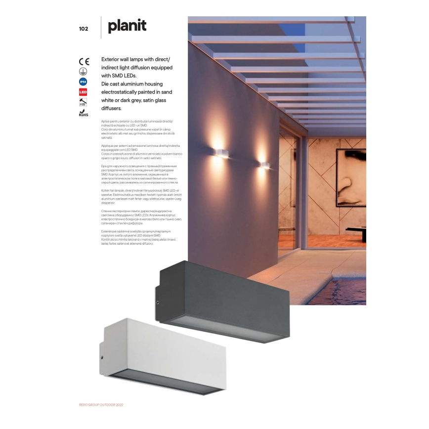 Redo 90096 - LED udendørs vægarmatur PLANIT LED/10W/230V 3000K IP54 antracit