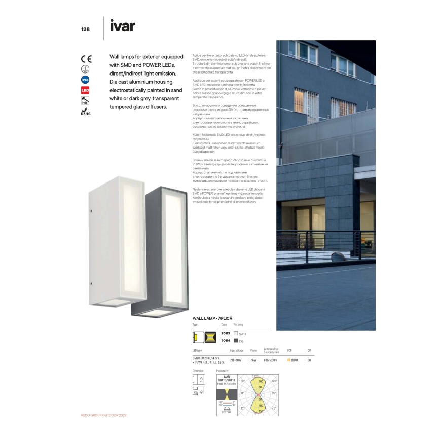 Redo 90114 - Udendørs LED væglampe IVAR LED/7,6W/230V IP54 antracit