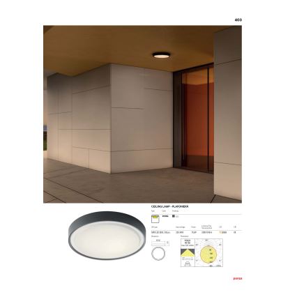 Redo 90155 - Udendørs LED loftlampe PONZA LED/16W/230V diameter 26 cm IP65
