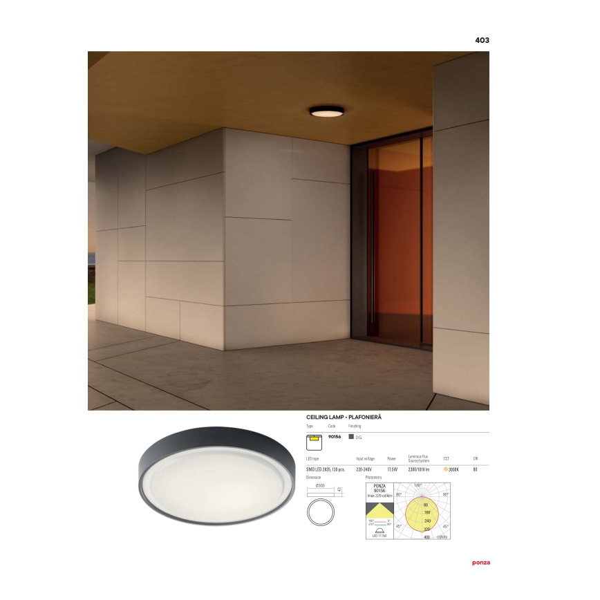Redo 90156 - Udendørs LED loftlampe PONZA LED/18W/230V diameter 30 cm IP65