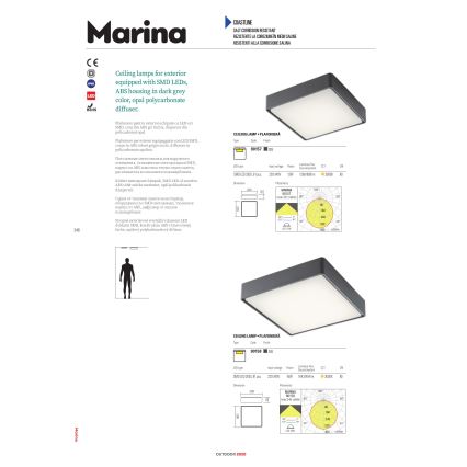 Redo 90157 - Udendørs LED loftlampe MARINA LED/12W/230V 22x22 cm IP65 antracit