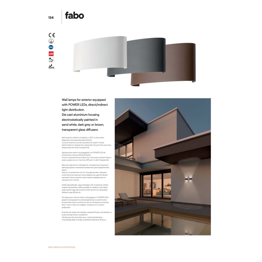 Redo 90226 - LED Udendørs væglampe FABO LED/6W/230V 3000K IP54 grå
