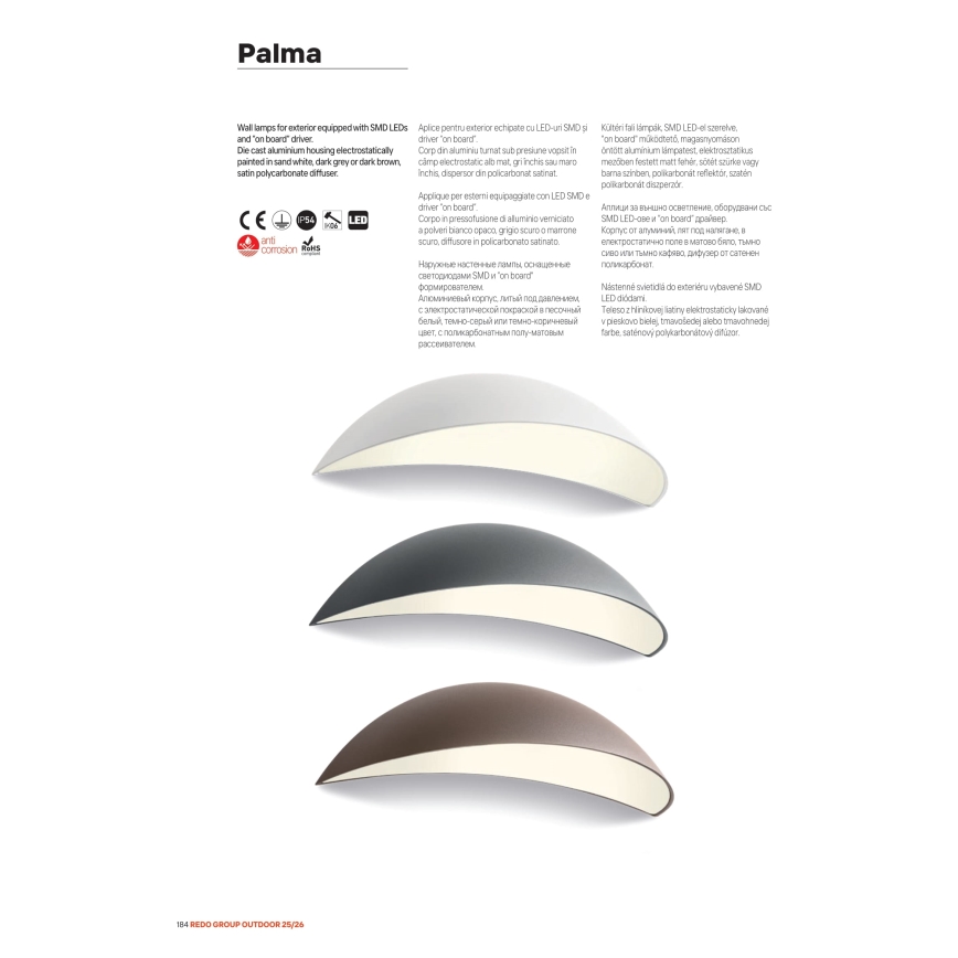 Redo 90236 - Udendørs væglampe PALMA LED/18W/230V 3000K IP54 brun