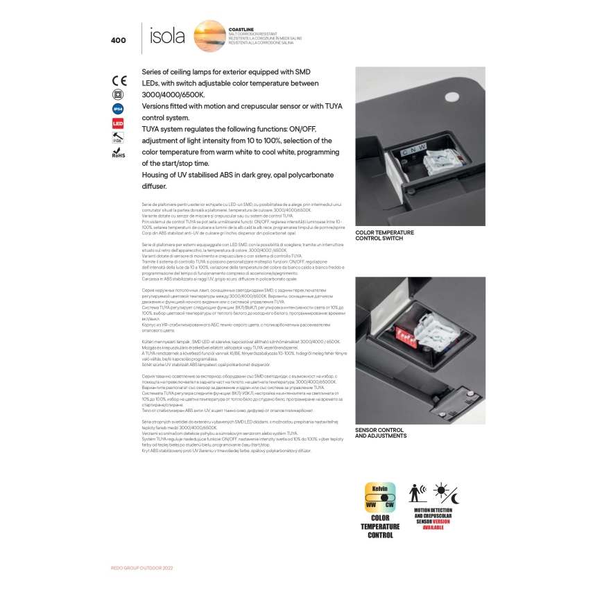 Redo 90286 - Udendørs LED loftlampe ISOLA LED/24W/230V diameter 26 cm 3000/4000/6500K IP54 antracit