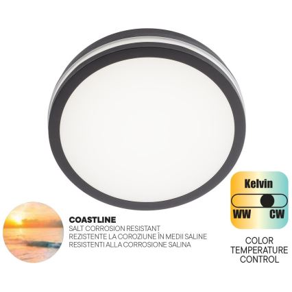 Redo 90286 - Udendørs LED loftlampe ISOLA LED/24W/230V diameter 26 cm 3000/4000/6500K IP54 antracit