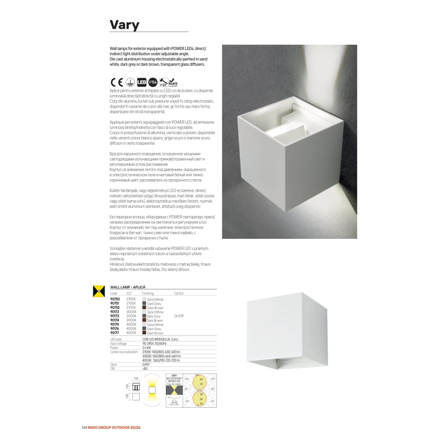 Redo 90298 - LED Udendørs væglampe VARY 2xLED/10W/230V 3000K IP54 brun